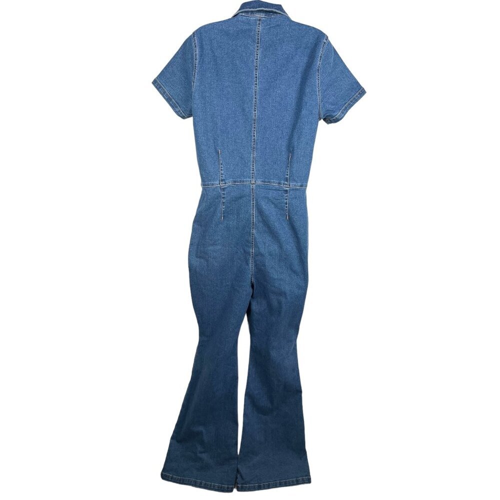 Flare denim zip up jumpsuit western cowgirl 90s Y2K sz L - Picture 4 of 11